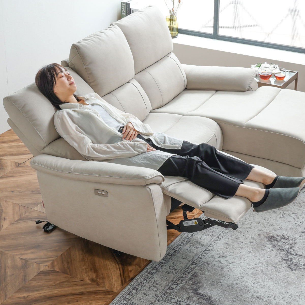 ジャグ 左電動カウチソファ 幅195cm