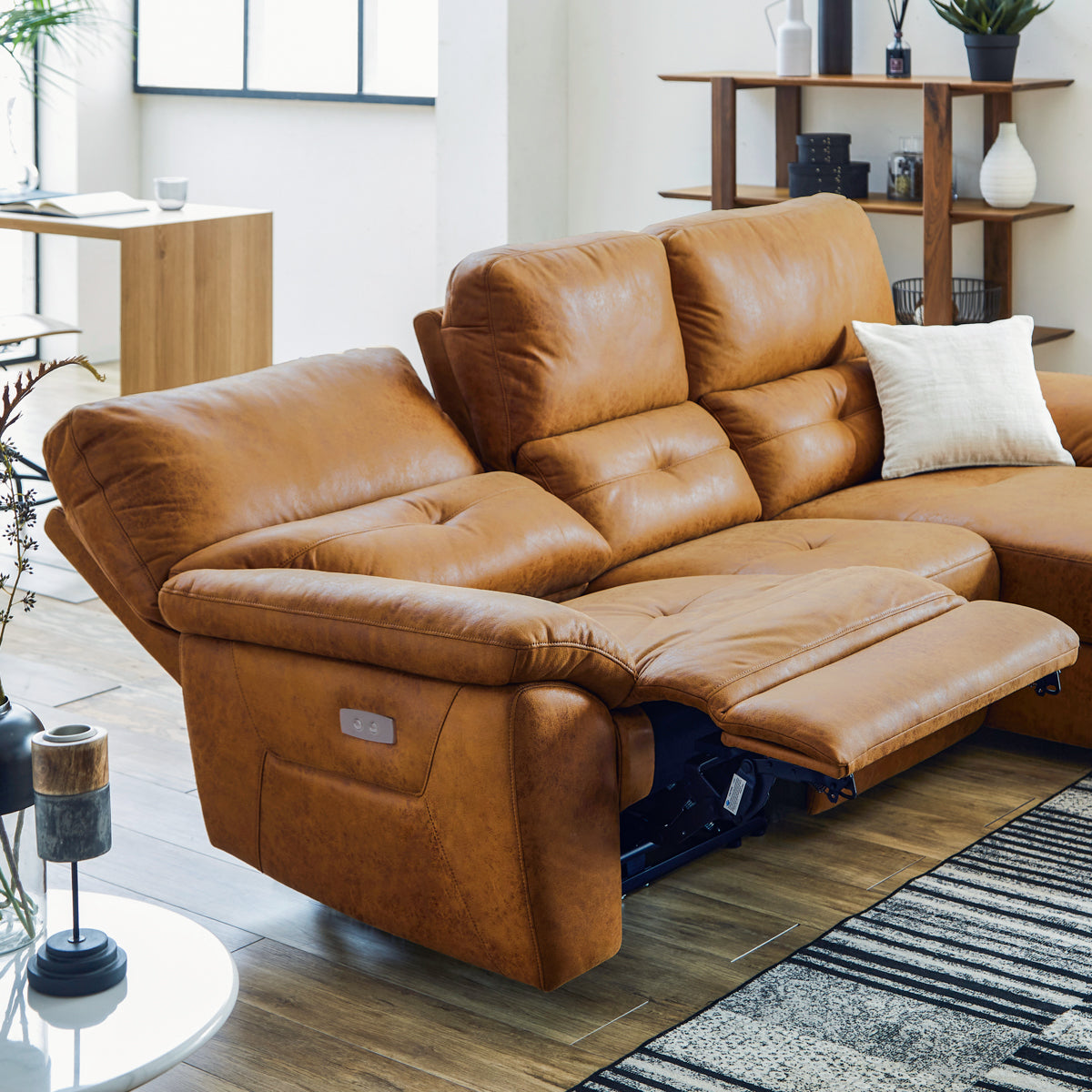 関家具 ドラゴ RELAXFORM 片側電動　カウチソファ キャメル ドラゴ 左電動カウチソファ 幅242cm ｜ RELAX FORM®/リラックス
